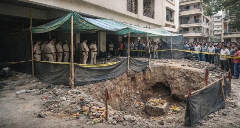 ನಿಧಿಗಾಗಿ ಅಪಾರ್ಟ್ ಮೆಂಟ್ ಪಾಯ ಅಗೆದರು.